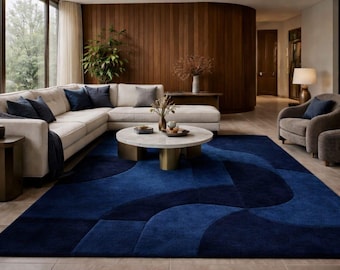 Luxury Modern Blue Abstract Area Rug – Handcrafted Contemporary  Carpet for Living Room, home decor