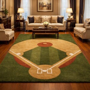 Baseball Field Area Rug – Sports Themed Green Living Room, Bedroom ...