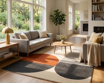 Modern Area Orange Black and white Rug, Living Room, Bedroom Home Decor Carpet.