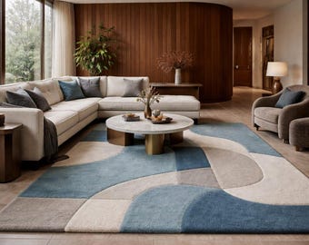 Modern Blue Beige Area rug for Living Room, bedroom Soft Luxury Carpet & home decor