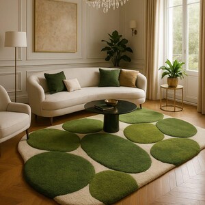 Green Oval Organic Rug – Modern Art-Inspired Area Rug for Living Room, Soft & Stylish Carpet. image 7