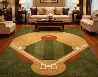 Baseball Field Area Rug – Sports Themed Green Living Room, bedroom, Game Room Carpet