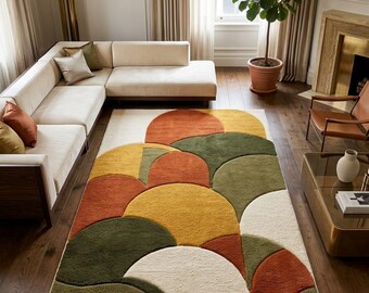 Hand Tufted Modern Abstract Wool Area Rug Geometric Carpet Living Room Home Decor Style
