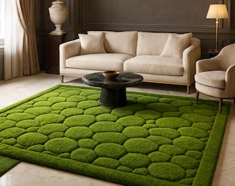 Hand Tufted Green Area Rug Textured Bubble Design Modern Wool Rug Living Room Decor