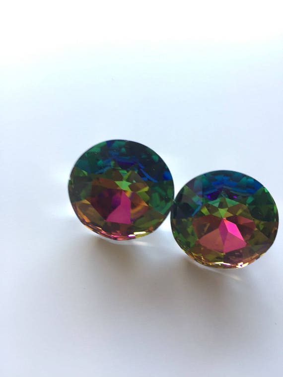 Crystal clip ons earrings rainbow - image 4