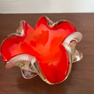 Vintage Italian Murano Glass flower bowl Catchall Orange