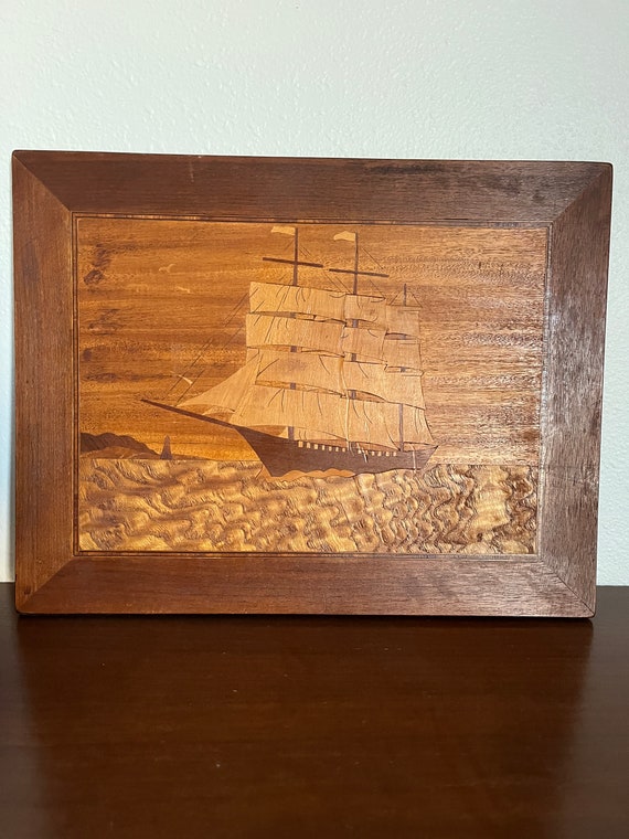 Ship Inlay Wood Inlay Ship Short Supply Wood Crafts New Wall Piece, Ready To