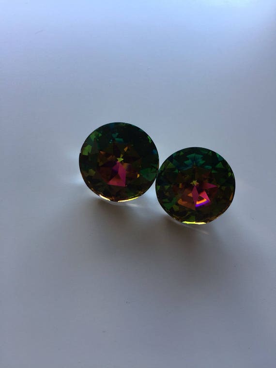 Crystal clip ons earrings rainbow - image 5