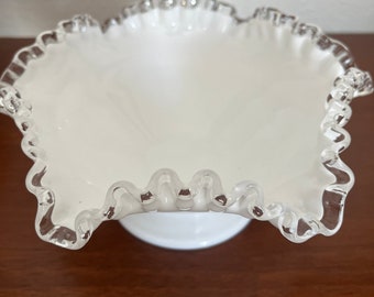 Fenton ribbon edge silver crest footed candy dish