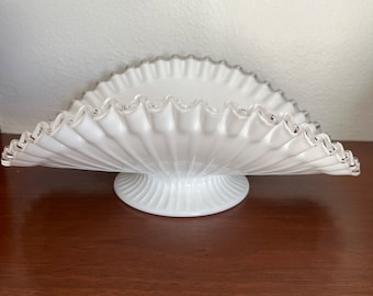 Vintage Fenton Silver crest fan dish ribbon edge