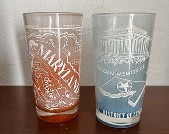 Vintage souvenir glasses from Maryland and Washington DC