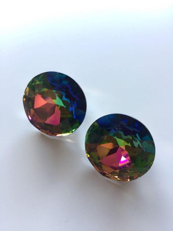 Crystal clip ons earrings rainbow - image 3