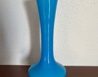 Vintage turquoise MCM blown glass Vase