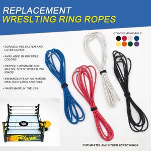 Premium Upgrade Replacement Ropes for Kids Toy Wrestling Ring (Mattel 12” x 12”) 1 set of 3 Ropes
