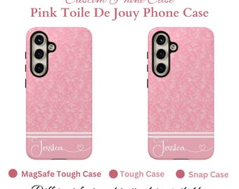 Custom Samsung, iPhone Case | Tough, Snap, MagSafe iPhone & Samsung cases | Pink Toile De Jouy Phone Case | iPhone 15 14 13 S24 Ultra Case