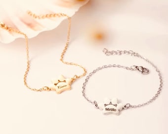 Paw Print Name Bracelet, Personalized Elegant Dog Paw Bracelet, Minimalist Paw Bracelet, Name Bracelet, Pet Bracelet