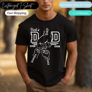 Customized T-Shirt for Dad | Dad Holding Hands T-Shirt | Best Dad Ever T-Shirt | T-Shirt with Kids Name | Father&#39;s Day Gift