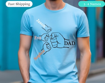 Customized T-Shirt for Dad | Custom Dad Fist Bump Shirt With Kids Names | Father's Day Gift From Daughter Son, Personalized T-Shirt