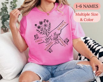 Customized T-Shirt for Mom | Mom Holding Hands T-Shirt, Mothers Day Gift From Daughter Son, Personalized T-Shirt | T-Shirt with Kids Name
