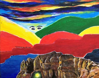 Original Reiki Chakra Painting | Mountain Portal Balance Art | Meditative Wall Decor