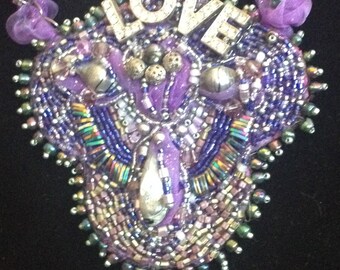 Hand-Beaded "LOVE" Necklace | Tibetan Unconditional Love Symbol | Purple Statement Amulet