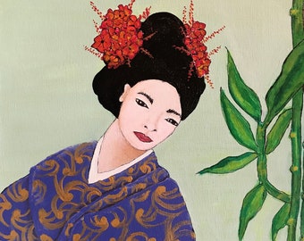 Geisha Art Print | Purple Kimono & Bamboo | Reiki Empowered Japanese Decor