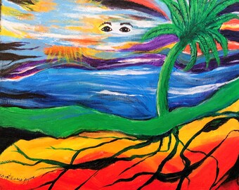 Original Reiki Chakra Painting | "Tree and Roots" Balance Art | Grounding Wall Decor