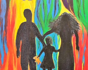 Reiki Chakra Balancing Painting | Family Shadows Art | Meditative Healing Decor