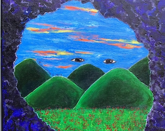 Original Reiki Chakra Painting | Cave Portal Balance Art | Meditative Wall Decor