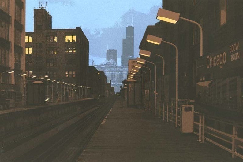 6pmChicago Avenue Station archival print 7x10 with 11x14 mat image 1