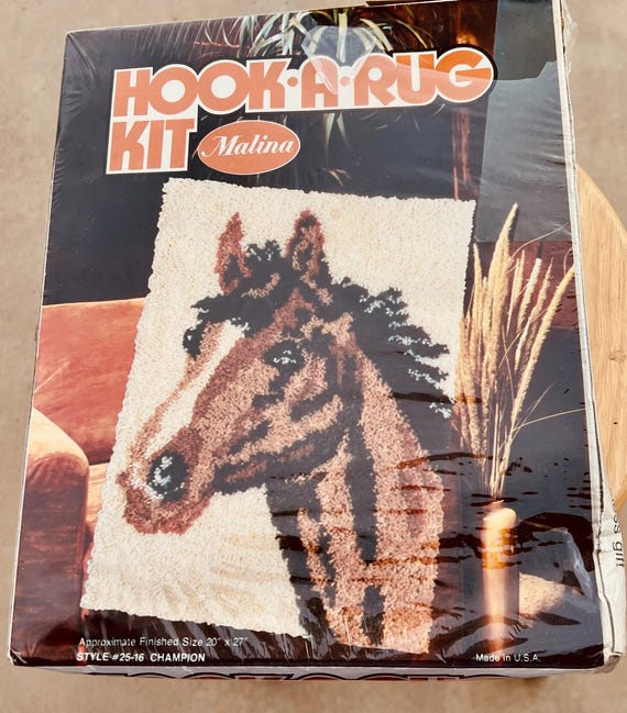 Vintage 1970s Malina Hook a Rug Kit: Champion Horse Design (20" x 27")