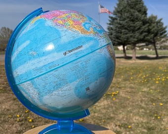 Vintage Repogle 12 Inch Globemaster Globe, Blue Meridian Base