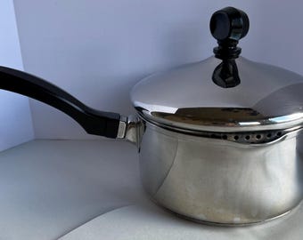 Vintage Farberware 1 qt Stainless Steel Saucepan: Double Spout, Vented Lid
