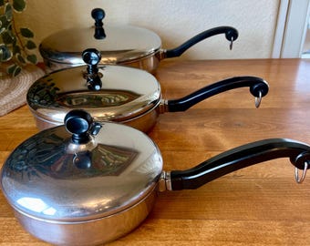 Vintage Farberware Stainless Steel Cookware Set, 5 Piece Aluminum-Clad Pans