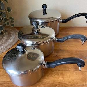Vintage Farberware Stainless Steel Saucepan Set with Double Boiler