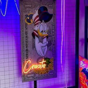 Dollar neon sign, Scrooge mcduck art, Create neon, Dollar neon art, Dollar light sign, Money pop art, Pop art neon sign
