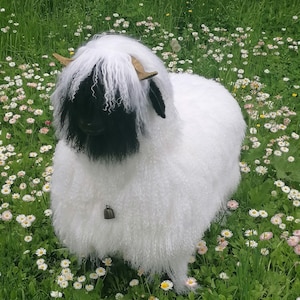 Ottoman sheep Valais BlackNose Sheep ottoman in Lalanne style, large from Tibetan sheepskin, Faceless Lalanne-Style Pouf,