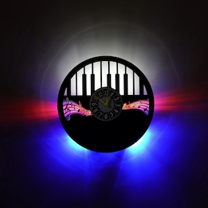 LED Vinyl Record Clock Music Lover Gift, Notes Wall Clock, Retro Light-Up Clock, Piano Keys Unique Home Decor, Unusual wall decor