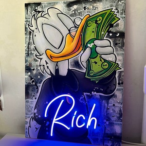 Dollar neon sign, Scrooge mcduck art, Rich, Dollar neon art, light sign, Money pop art, Pop art neon sign