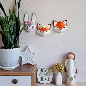 Paper mache fox & bunny head\Woodland creature\Colorful wall decor\Papier Mache Animal Sculpture\Bunny Kids Wall Decor\Rabbit Wall Art