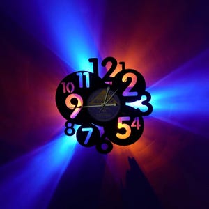 The Numbers wall clock, Minimalistic vinyl record clock with unique bright LED lights, Big modern wall clock, LED wall decoration
