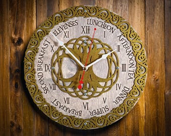 Seven-Meals Fantasy Wall Clock – Inspired by Tolkien’s Meal Times, Handcrafted Celtic Design