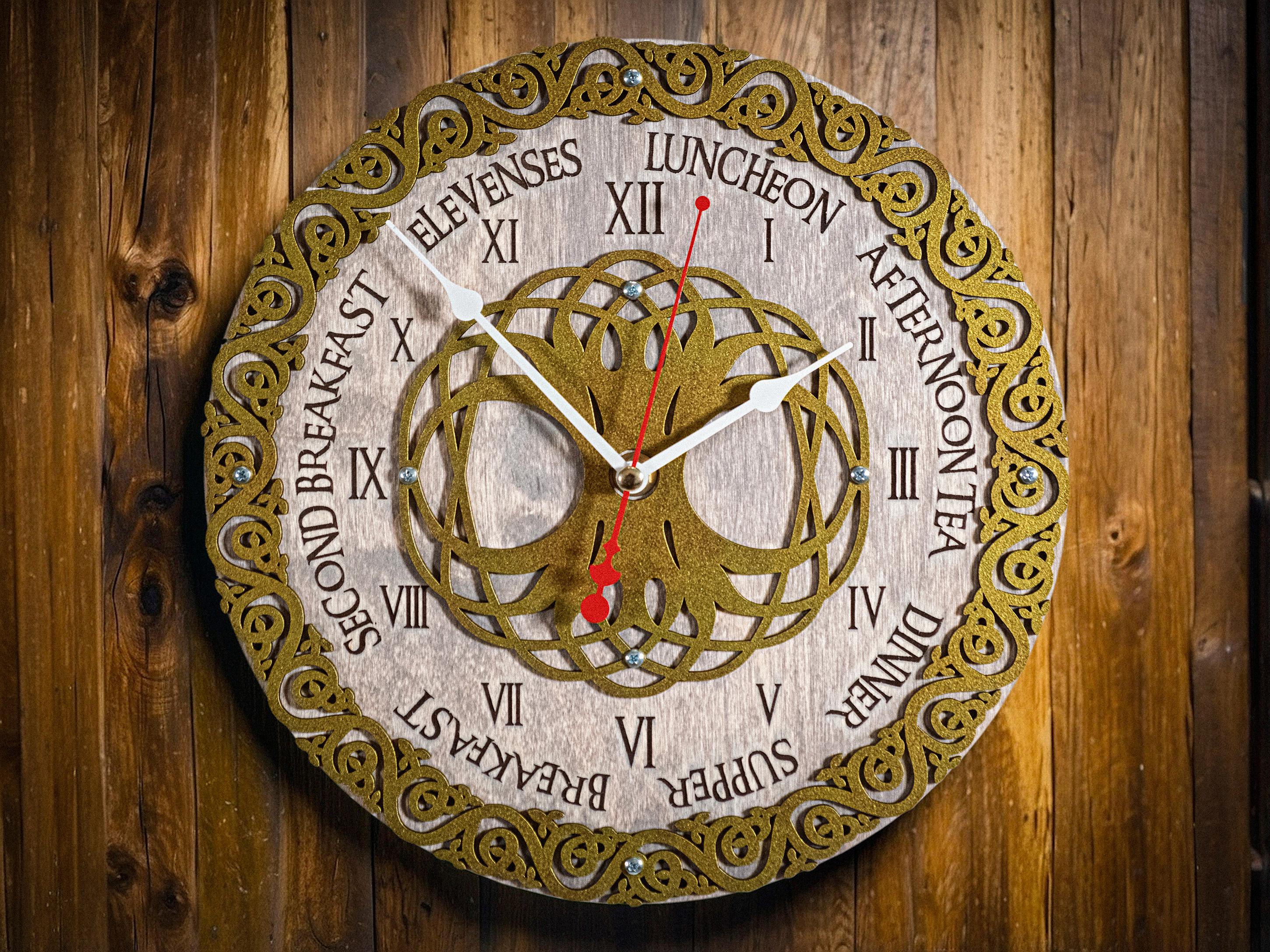 Seven-Meals Fantasy Wall Clock – Inspired by Tolkien’s Meal Times, Handcrafted Celtic Design