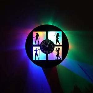 Vier Sänger Wanduhr, Musik-Schallplattenuhr mit einzigartigen hellen LED-Leuchten, Musik-Wanddekor, Geschenk für Gesangsliebhaber, Künstler