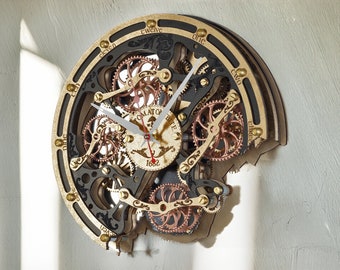 Black Gold Steampunk Wall Clock: Enigmatic Timekeeper with Silent Moving Gears, Unique Home Décor