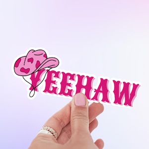 Pink Yeehaw Kiss Cut Sticker – Western Aesthetic Cowgirl Vinyl Decal for Laptop, Water Bottle, Journaling