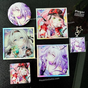 Honkai: Sternenschienen Art Print Set Firefly, Rappa, Castorice, High Quality HSR Accessory Badge, Schlüsselanhänger, Holokarte, Kühlschrankmagnet