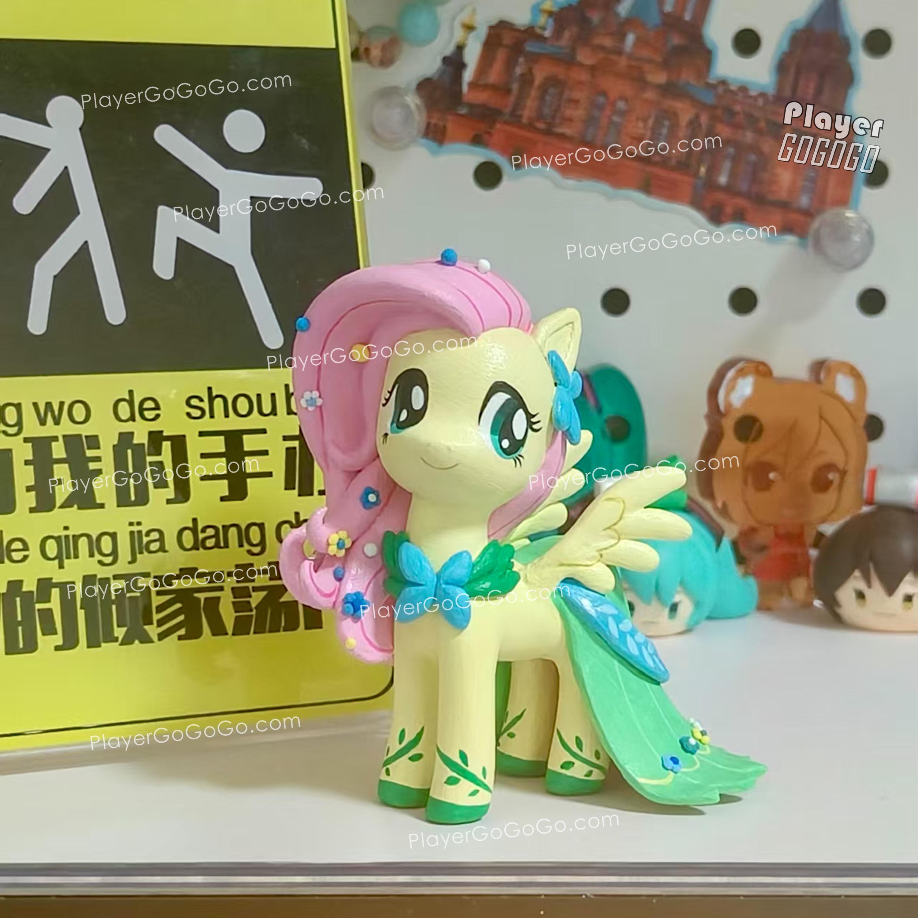 Pony Clay Figurine, Handmade Hard Stone Statue Fluttershy, Custom