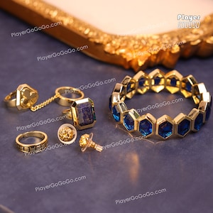 Honkai: Star Rail Aventurine Bracelet, Stud Earrings & Adjustable Ring Set for Cosplay and Daily Wear, Aventurine HSR Accessories