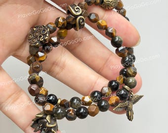 Black Myth: Wukong The Six Roots Inspired Double Chain Beaded Bracelet Envious Tongue, Craving Eyes, Solid Copper Made Wukong Accessories